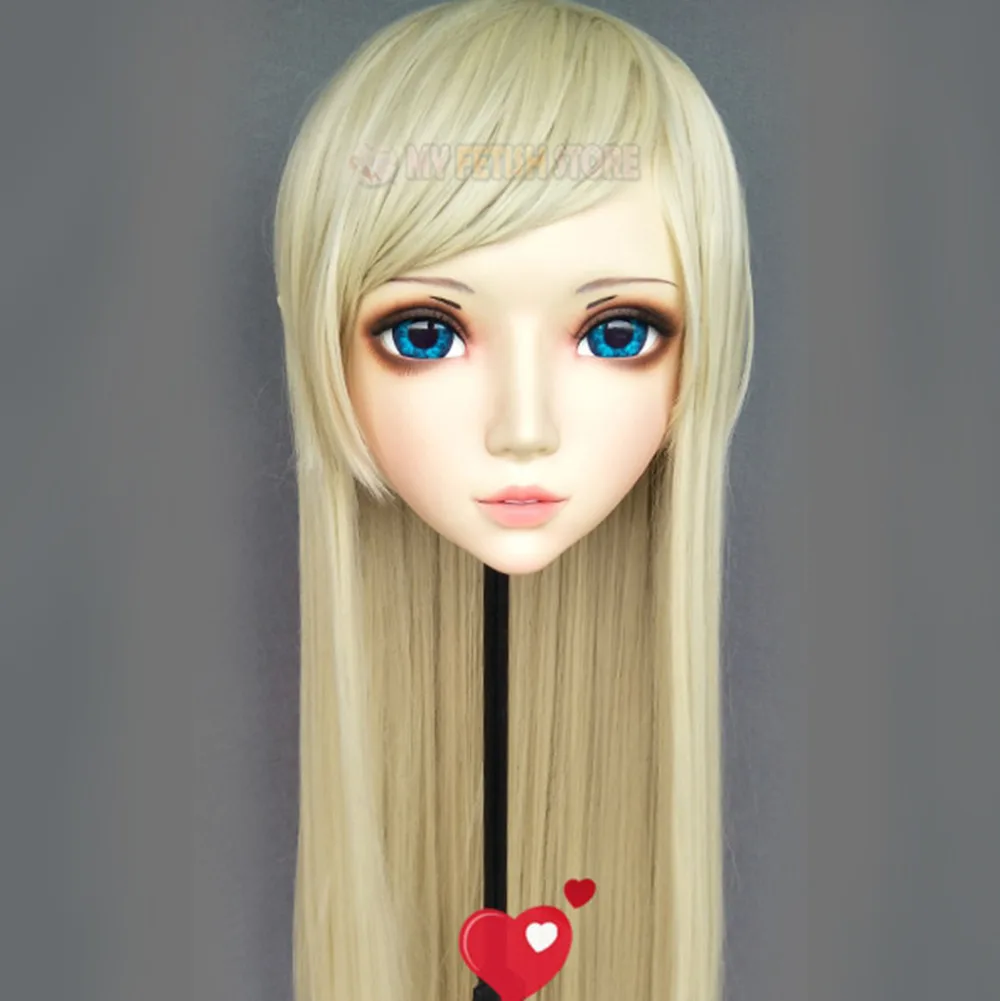 (Er-02)Female Sweet Girl Resin Half Head Kigurumi BJD Eyes Crossdress Cosplay Japanese Anime Role Lolita Mask With Fairy Ear
