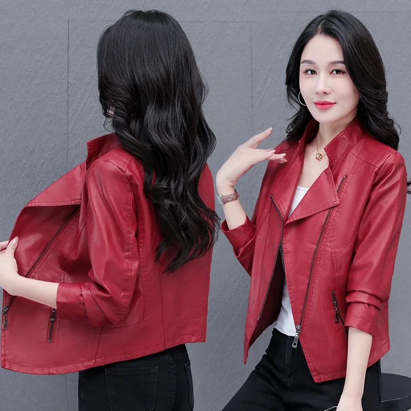 Women'S Spring And Autumn New Korean Version Slim Fit Versatile Short Leather Jacket Fashionable Casual Motorcycle Leather Coat