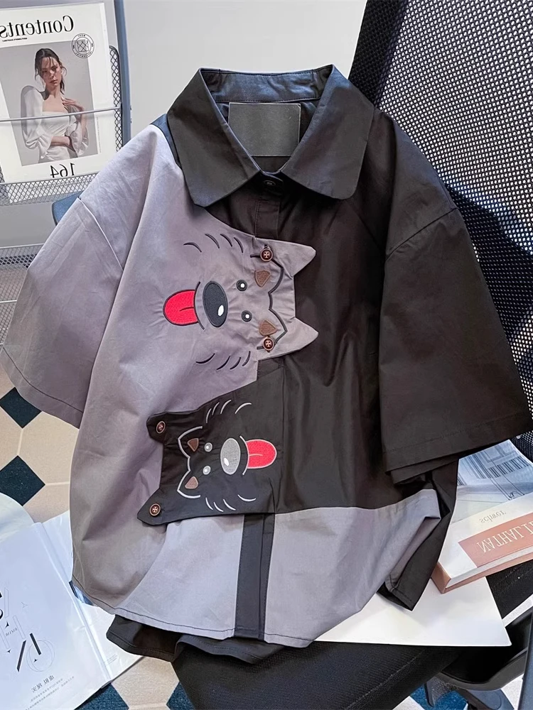 

Рубашка унисекс больших размеров (до 300 фунтов) с коротким рукавом, в стиле колор-блок, летняя, в гонконгском стиле, модная, брендовая, с элементами пэчворка, для пар