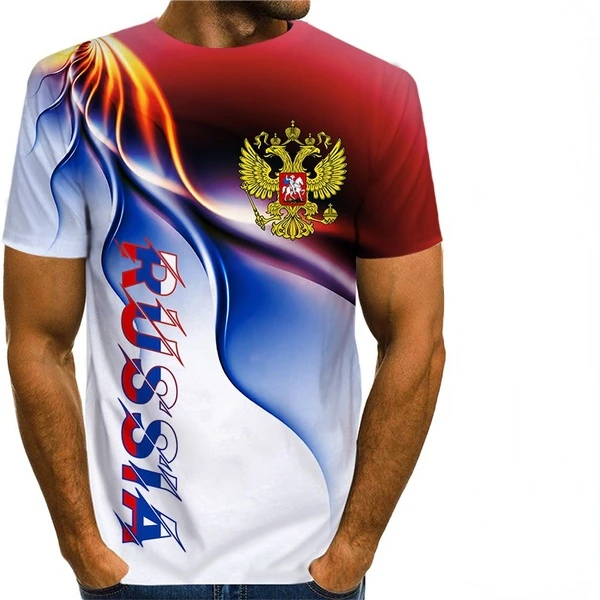 2022 Summer Fashion T-shirt Men\'s Russian Flag Print Men\'s T-shirt Street Style Eagle 3D Print T-shirt Moscow Tees O Neck Tops