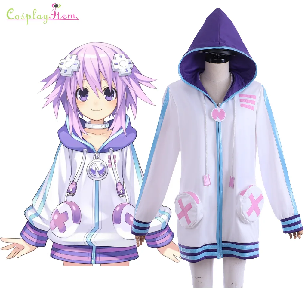 Game Hyperdimension Neptunia Cos Hoodie 3D Printed Zip Up Sweatshirt Neptune Purple Heart Cosplay Outwear Clothes Unisex Jacket