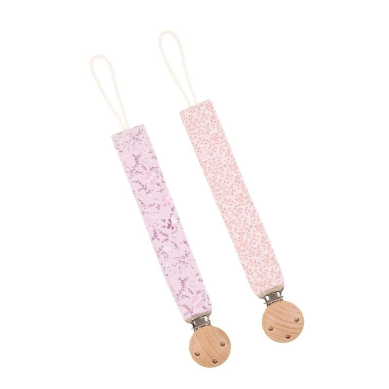 090B Pack of 2pcs Baby Pacifier Clip Chain Wood+Cotton Teether Holder Rope Infants Teething Toy Strap Organiser Rope