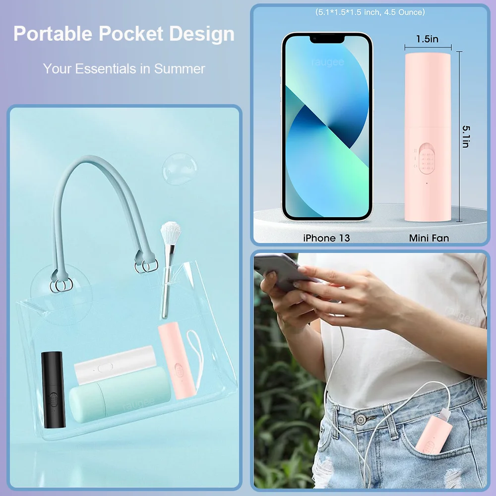 Portable Fan Mini Handheld Fan USB Rechargeable Fan Hand Held Small Pocket Fan with 2000mAh Power Bank 2 Gears Wind Speeds