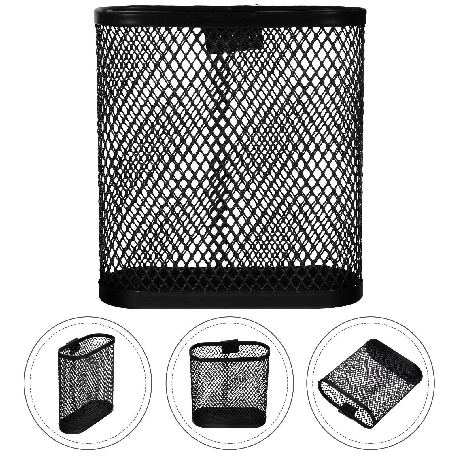 

1pc Sturdy Metal Mesh Pen Holder Semi-Circular Pencil Holder For Desk Non-Slip Pen Bucket Large Capacity Home Office Supplies