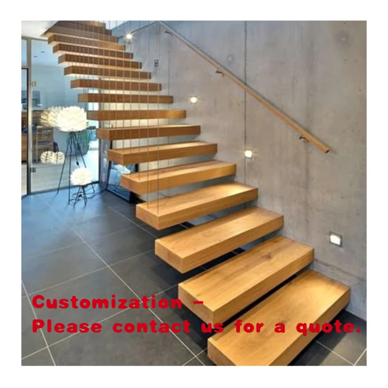custom.Modern Design Individual Floating Stair Household R Wood Railing Apartment Application