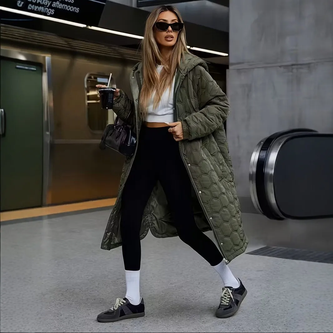 2026 Autumn. And Winter New Style Hooded. Long Cotton Coat For Women, Loose Mid-length Warm Cotton Jacket, Popular Style Prom