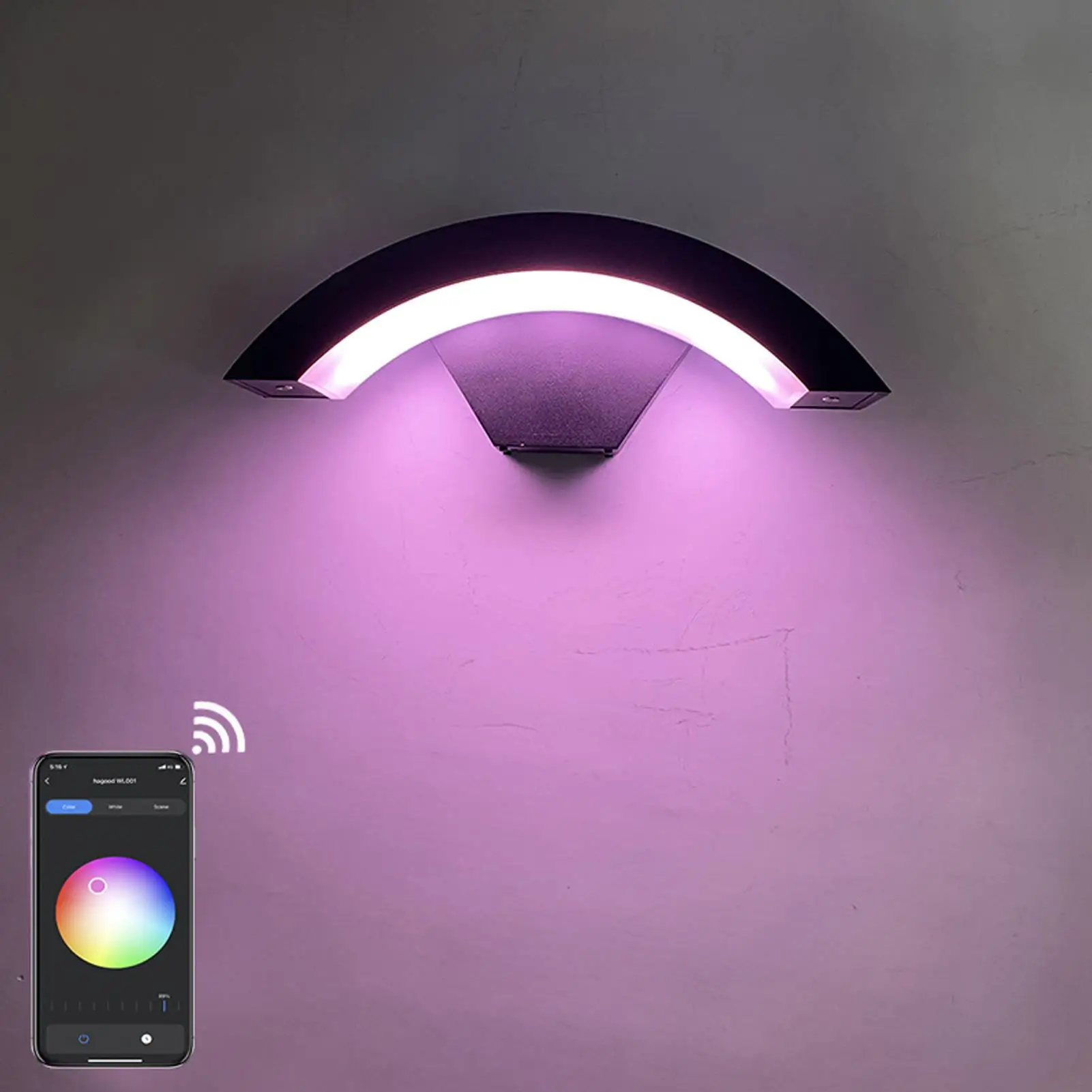 Smart RGBW Outdoor Wall Light, App Control, IP65 impermeável, 9W, apto para jardim, escada, corredor