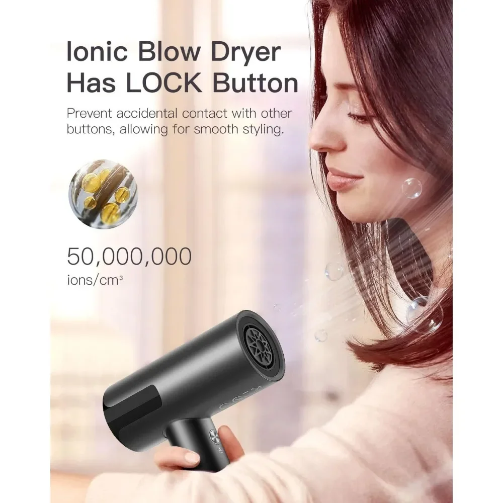 Hair Dryer, Ionic Hair Dryer, 4 Heating Settings and 3 Speed Faster Drying & Built-in Temperature Sensor, Portable Hair Dryer