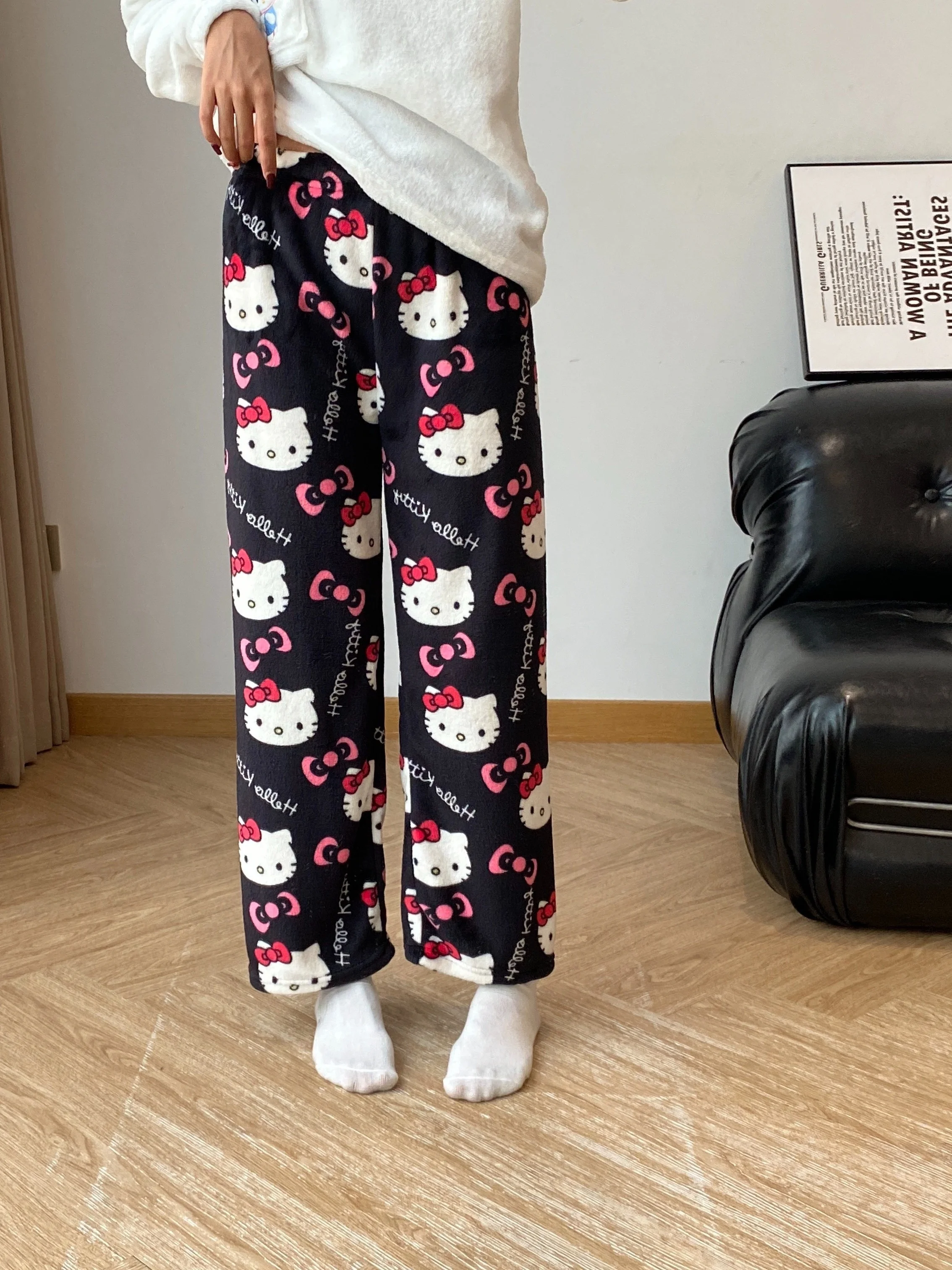 Pyjama Mince Hello Kitty Kawaii pour Fille et Femme, Pantalon de Marche, Dessin Animé, Sanurgente At, Printemps Automne, Doux, M