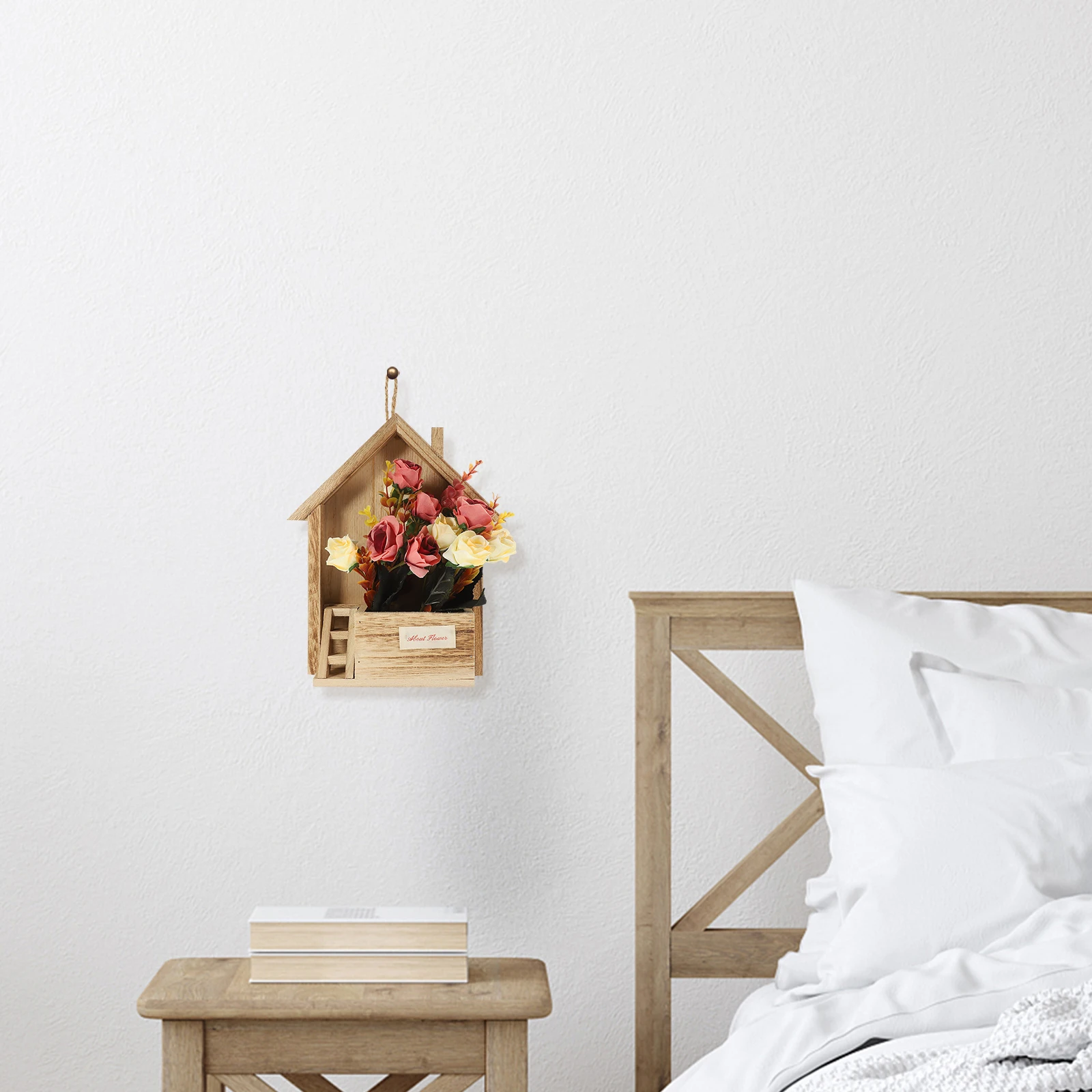 

3 European Style Wooden Hanging Pots Silk Flowers Home Wall Decor Artificial Flower Basket nament Indoor Outdoor
