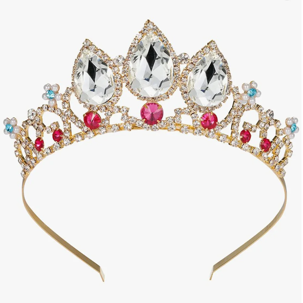 Girls Big Drop Shape Crown With Colorful Rhinestone Party Children Tiara