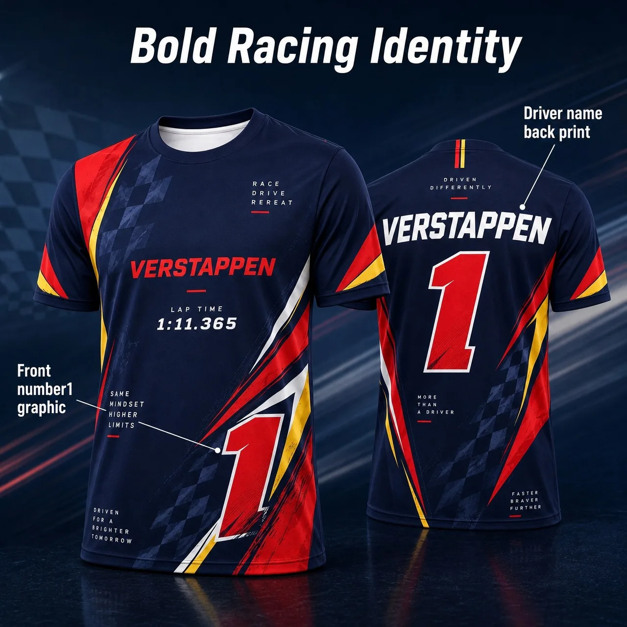 Men's F1 Verstappen Racing T-shirt No.1 Dynamic Stripe Grid Pattern Printed Racing Fan Short Sleeve T-shirt