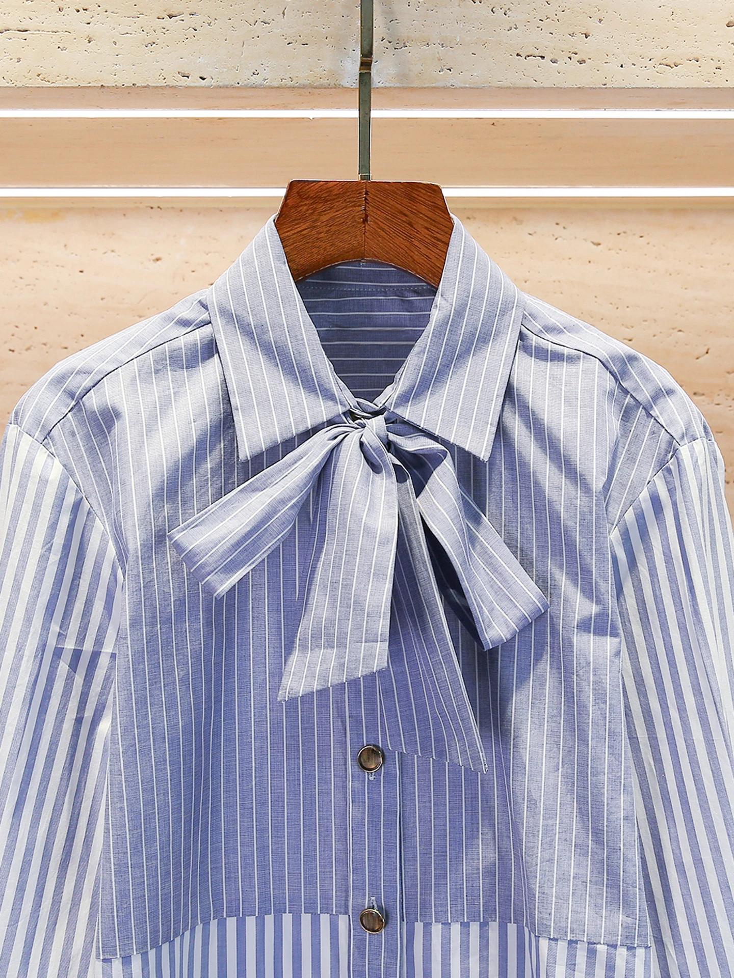 S Home South Oil haut de gamme femmes irt noeud épissure rayure haut du corps automne hiver trajet Sle coupe ample longue Sl...