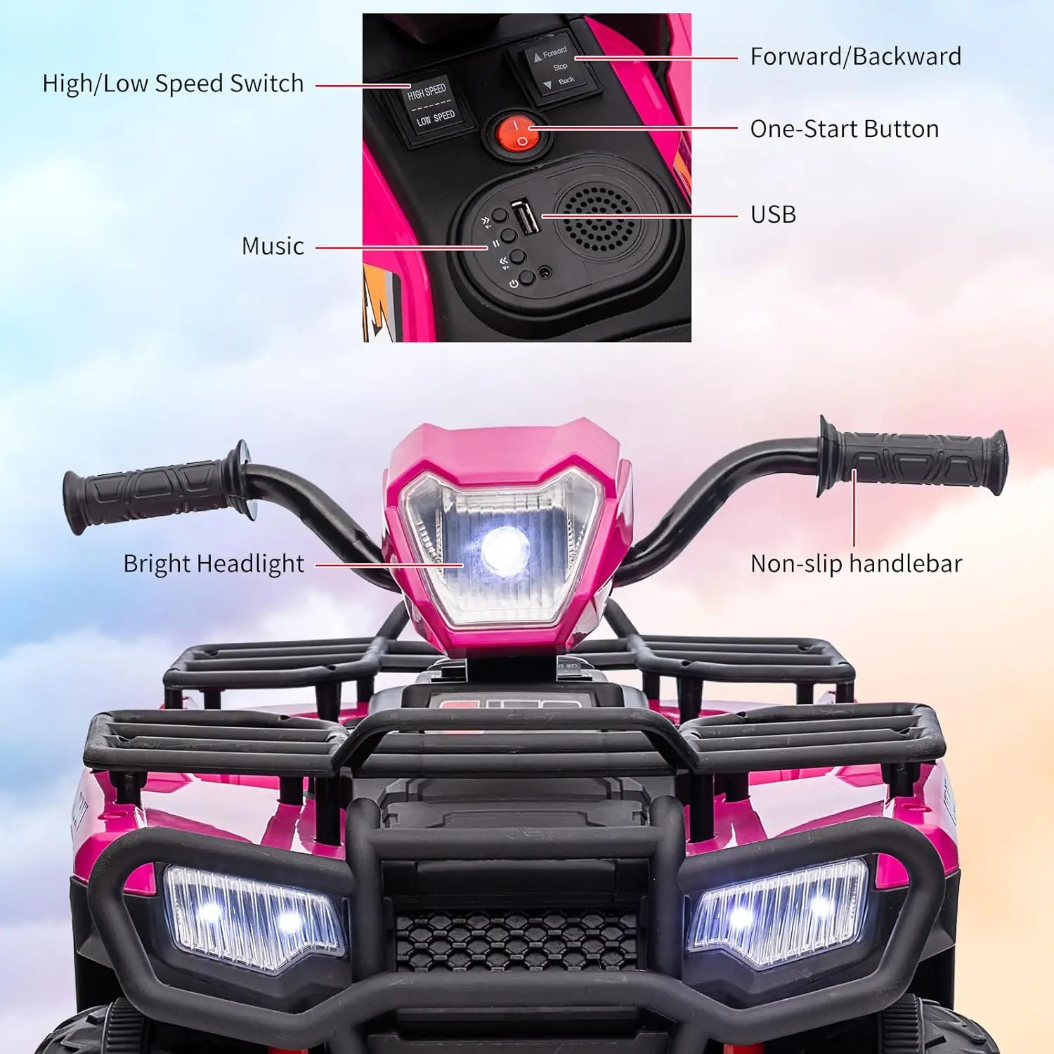 12V Battery Toddler High/Low Gear Ride-On Electric Car with LED Light Music Safe Speed ​​for Kids Toys