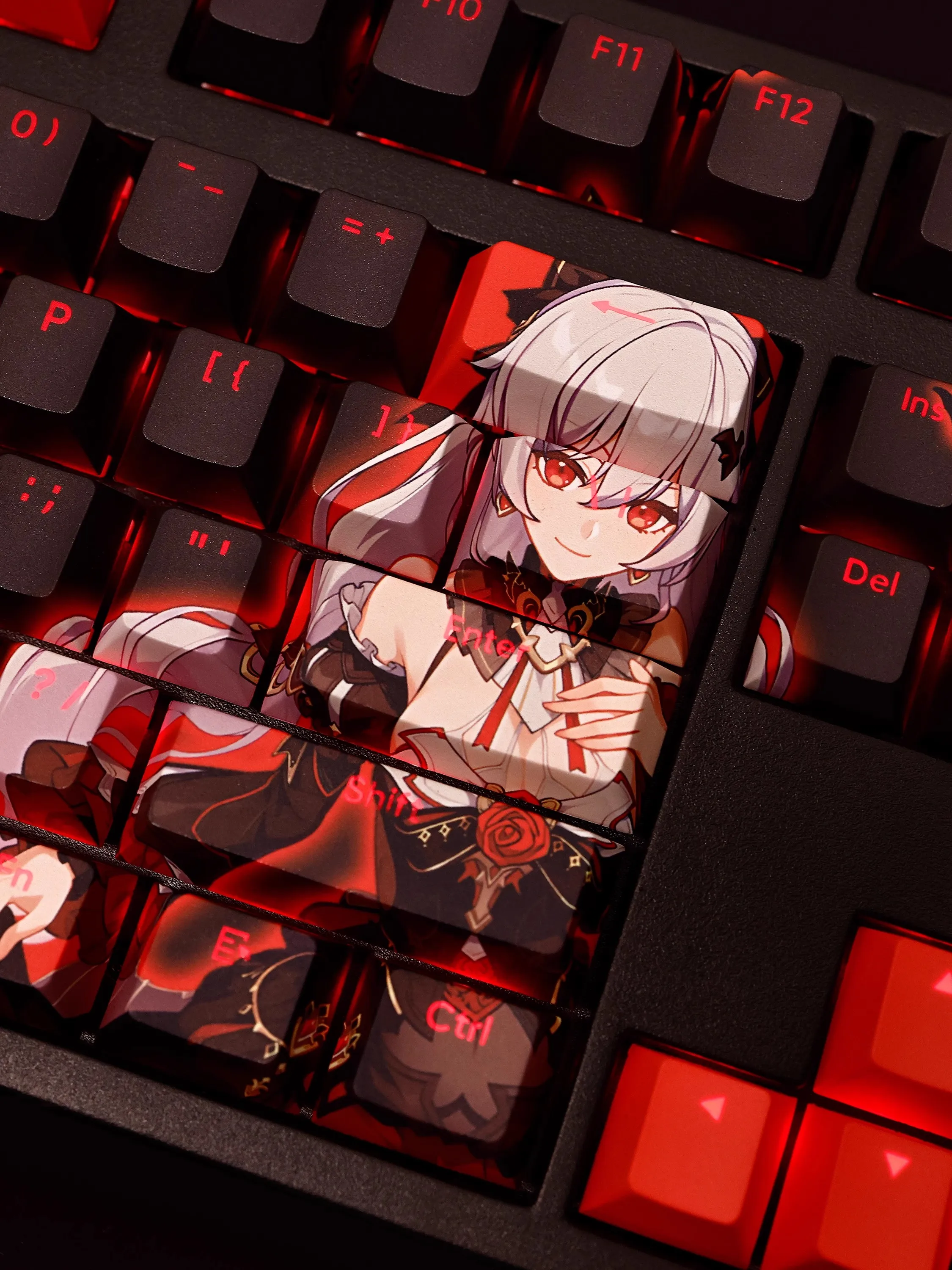 Imagem -05 - Anime Gaming Key Caps Keycap Theresa Tintura Subbed Keycap Pbt Anime Impacto Ansi 61 87 104 108 Chaves Set