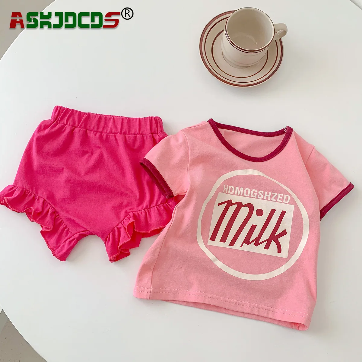 

Summer Set 2pcs Short Sleeve Letter Print Cute Top Tees + Ruched Solid Color Shorts Pants Infant Kids Baby Cotton Clothing