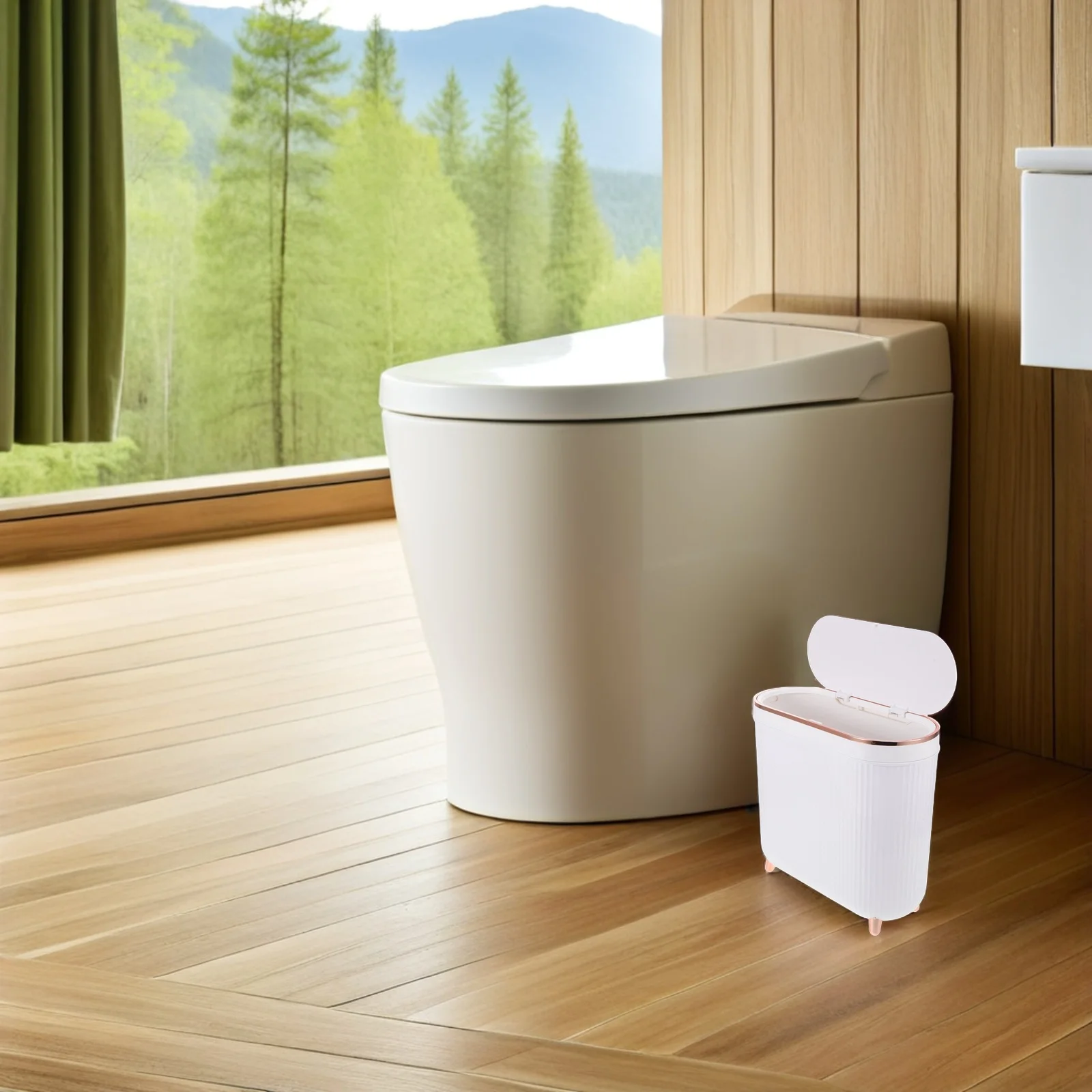 

12L Bathroom Garbage Can with Lid Contemporary Slim Design Odor Sealing Lid for Restroom Toilet Space Saving Solution