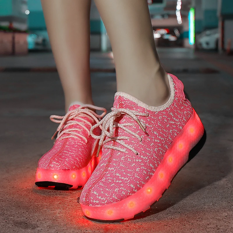 New Children Glowing Mesh Shoe Kids Two Wheels Roller Skates Shoes LED Light Shoe For Boys Girls Charging Sport Casual Sneakers