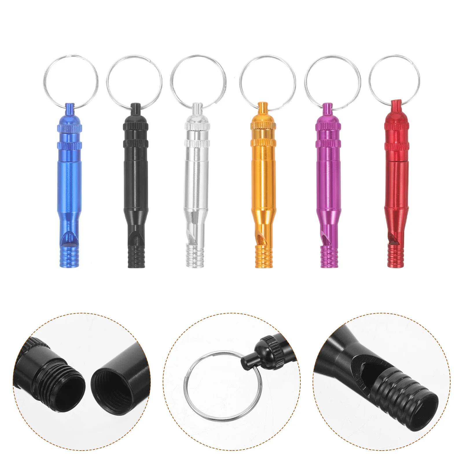 นกหวีดโลหะฉุกเฉินสำหรับการเอาชีวิตรอด 6 ชิ้น สำหรับการเดินป่า ตั้งแคมป์ ตกปลา อุปกรณ์ความปลอดภัยกลางแจ้ง พวงกุญแจแบบพกพา นกหวีดเสียงดังสำหรับกรรมการ