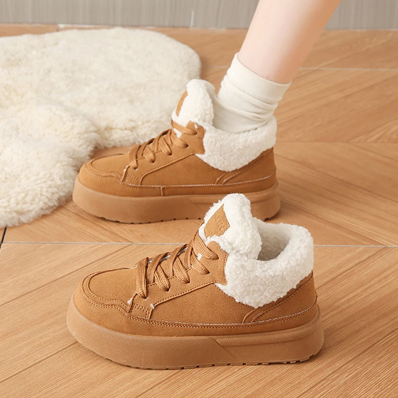 الشتاء الثلوج الأحذية النسائية الجلد المدبوغ سميكة الدافئة أحذية قطنية الحرارية الصوف مبطن عالية أعلى أحذية رياضية منصة الموضة حذاء من الجلد #1
