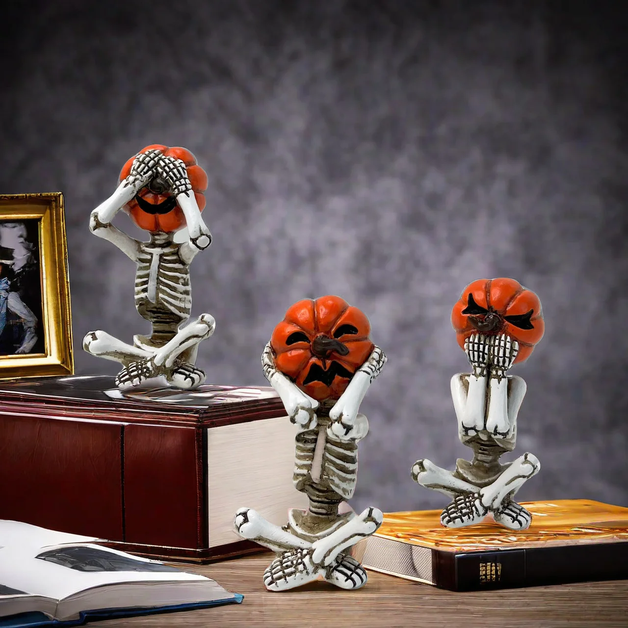 

Creative Halloween Pumpkin Skull Three-piece Set Ornaments Home Bars Resin Crafts Household Decorative Gifts
