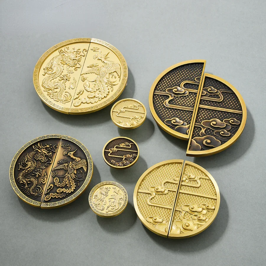 

New Chinese Style Furniture Handles Brass Dragon and Phoenix Auspicious Clouds Pattern Handles for Wardrobe and Drawer