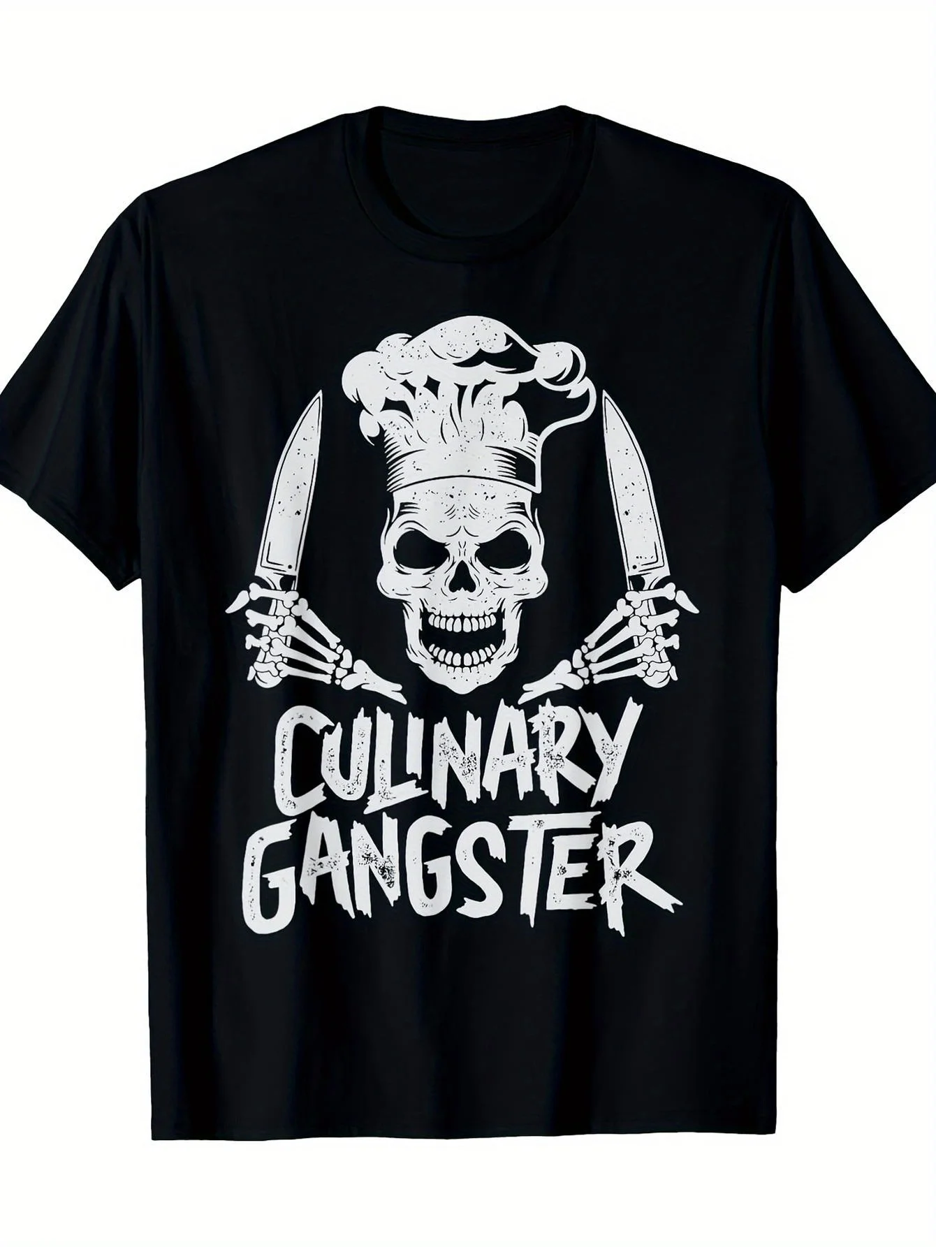 Men'S And Women'S Chef Culinary Gangster Graphic T-Shirt -  180 Heavyweight Cooking Apparel with Chef Hat And Knife Design, Bold Chef Print, Edgy Kitchen Uniform for Restaurants