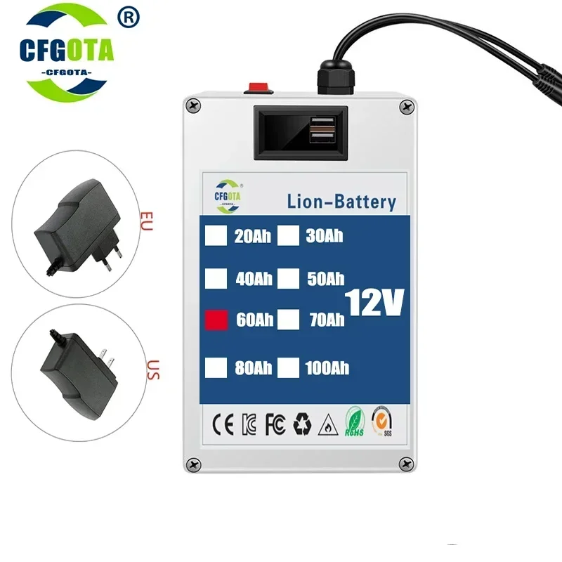 New DC 12v 40AH lithium ion rechargeable battery, high capacity ac power charger with 4 kinds of traffic development