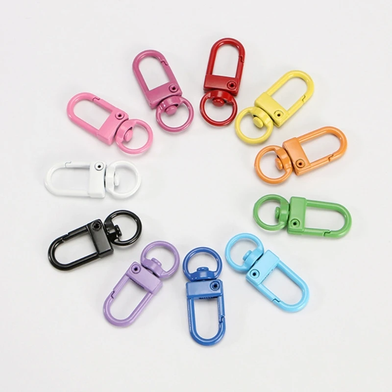 95AB 100pcs สีสัน Carabiner Clasp Key CHAIN ​​Lobster Clasps หมุนพวงกุญแจตะขอโลหะ Hook Crafting Essential