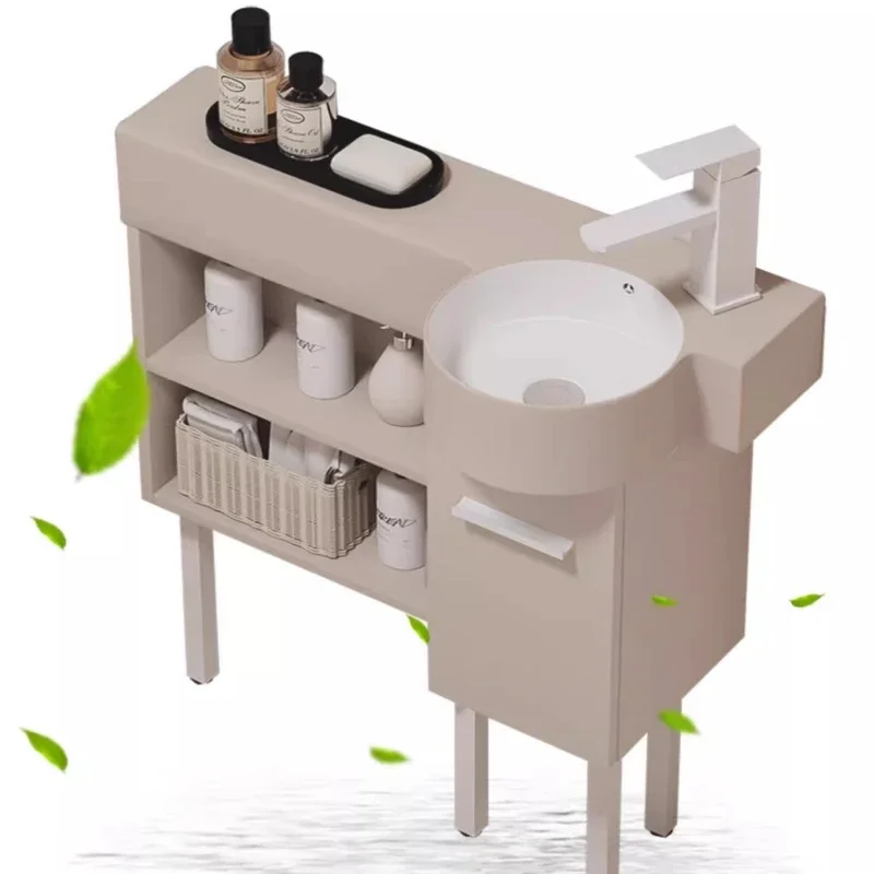 Small apartment non-punching floor-to-ceiling ceramic wash basin cabinet combined toilet side cabinet lengthened narrow