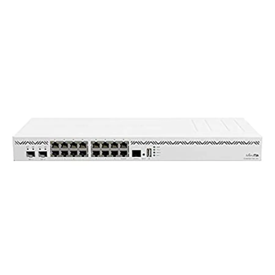 

16x Gigabit Ethernet Ports 2x10G SFP+ Cages CCR2004-16G-2S+ Industrial Grade Black Rugged Metal Housing High-Speed Data Transmi