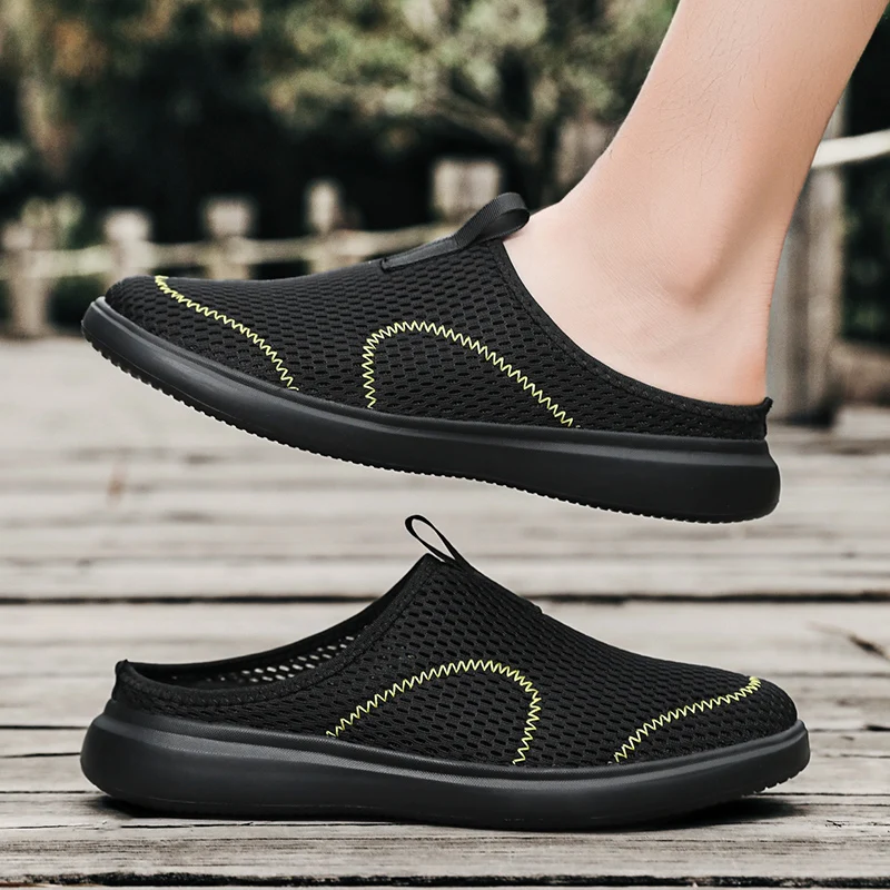 

Lightweight Men's Half Slippers Breathable Men Slippers Fashion Casual Shoes Anti-slip Male Flat Slip on Flats Outdoor Big Size