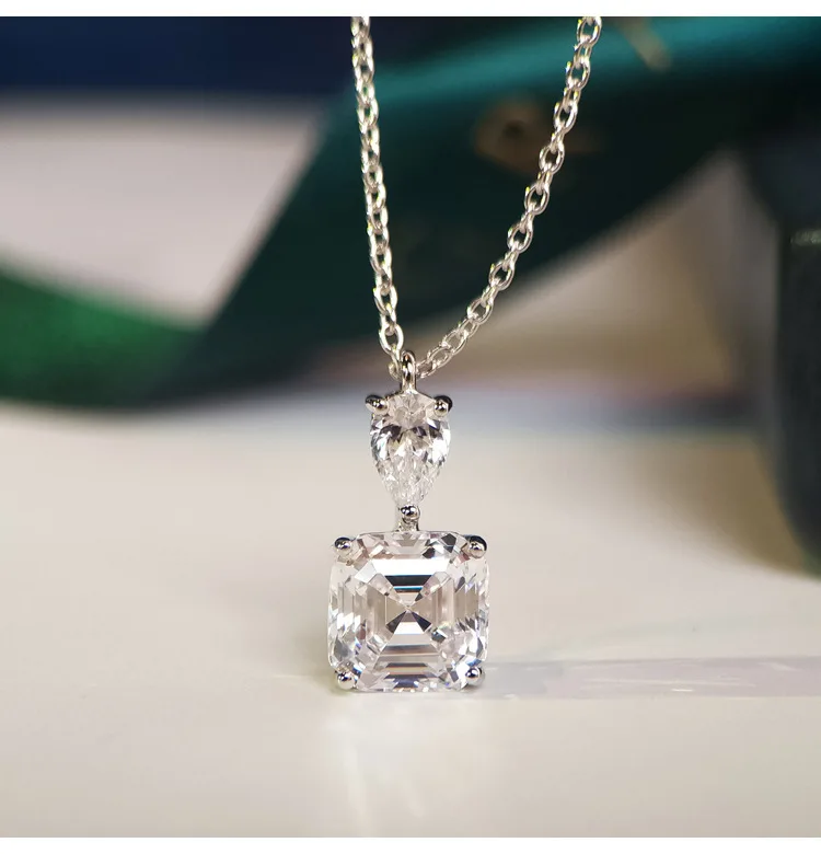 925 Sterling Silver Square Necklace for Women Dainty Collarbone Chain with Fairy Square Diamond Pendant Simple and Generous