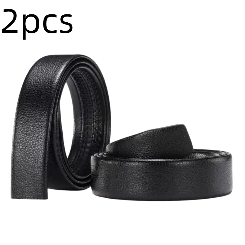 2Pcs Grain Surface Men Automatic Replacement Belt Strap, Inner Ratchet Design Waist Band, DIY Belt Accessory Without Buckle
