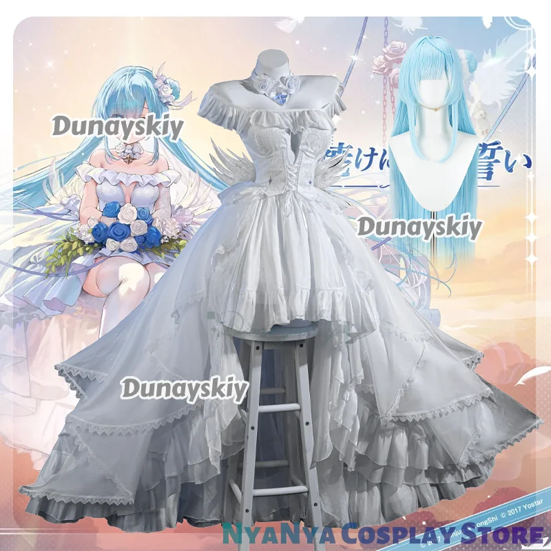 Janus New Skin Косплей disfraz Белое свадебное платье Azur Lane HMS Парик Головные уборы Колье Полный комплект аксессуаров для вечеринки на Хэллоуин