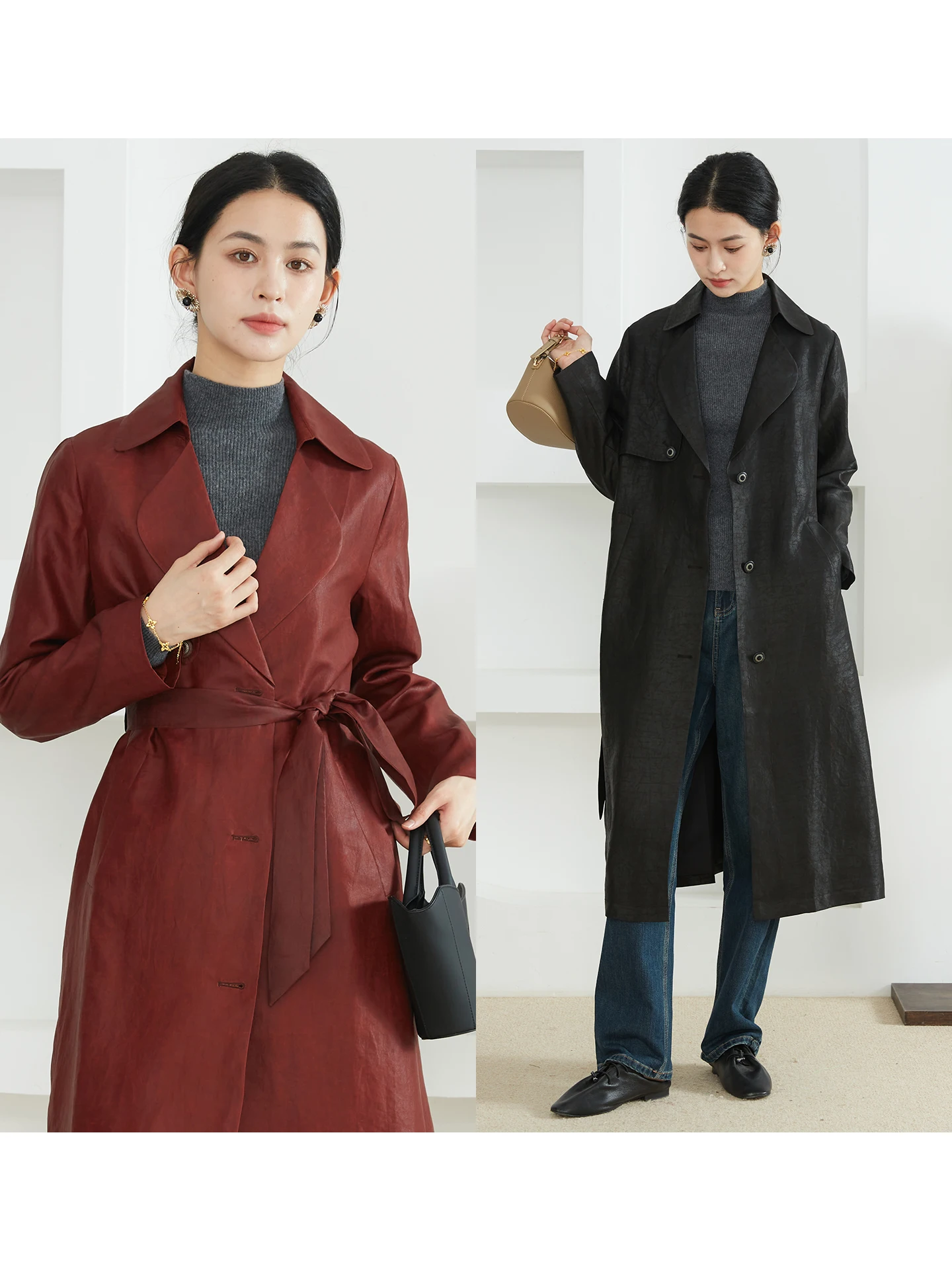 

Шёлковое длинное пальто женское, двубортное, на пуговицах, с асимметричным подолом, из плотного шёлкового твила, весна-осень, модное