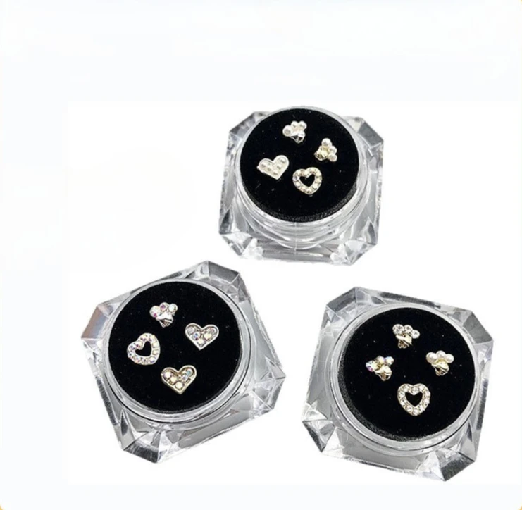 3-piece Boxed Heart Pearl Diamond Decorative Tooth Gems - Diamond-studded Tooth Diamonds, Crystal Stone Heart-shaped Metal Gemss