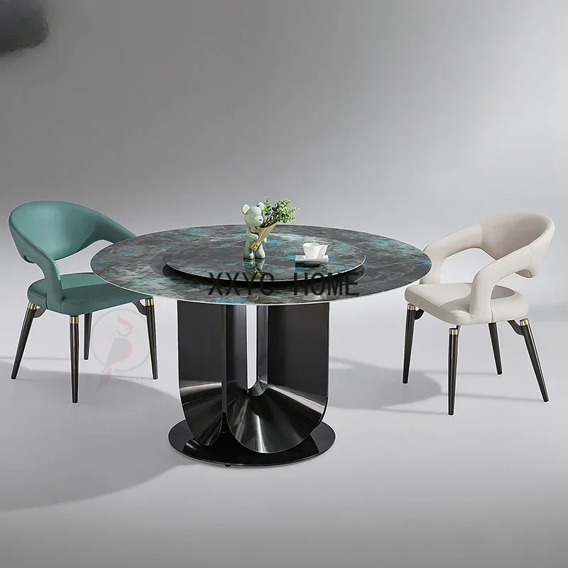 

Light luxury microcrystalline stone round table marble dining table and chairs household modern simple