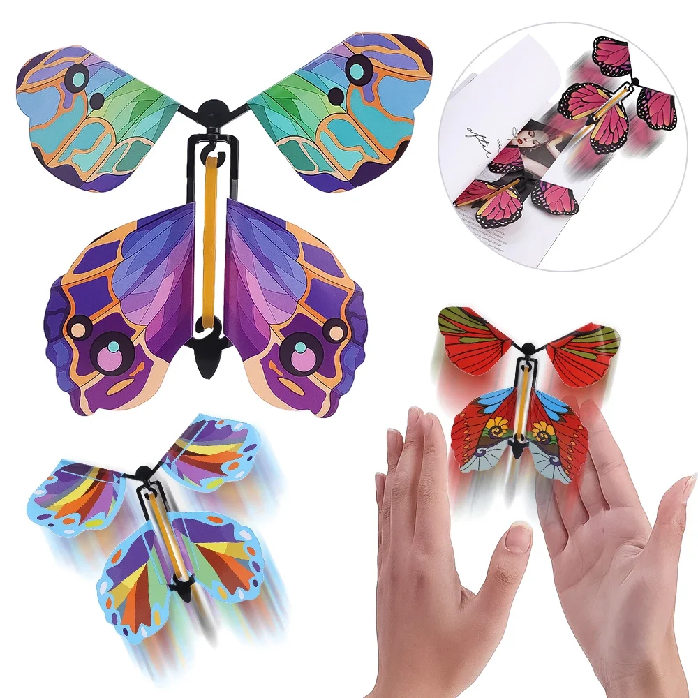 5/1Pcs Random Color Magic Fairy Flying Butterfly Children Toys Transformation Wind Up Butterfly Toy Surpris Gift for Kids Child