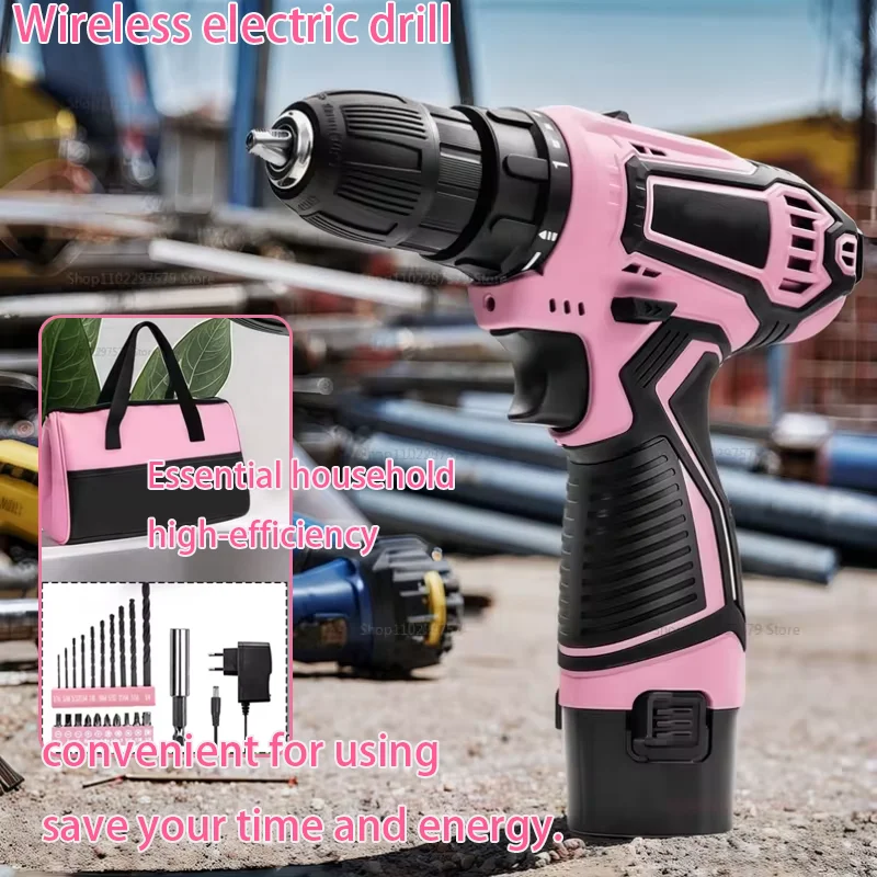 12V Electric Screwdriver 25+1 Torque Cordless Drill Mini Wireless Power Tools Lithium-Ion Battery Pink Drill