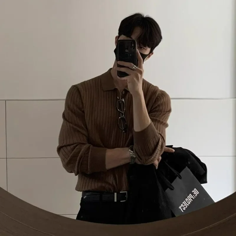 

Autumn and Winter Pullover Men's Solid Color Button Lapel Simple Versatile Bottoming Sweater Sweater Top