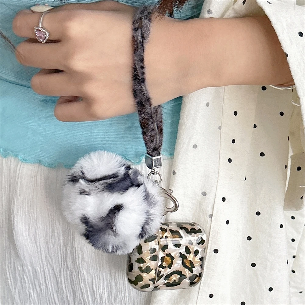 Funda de lujo con estampado de leopardo para Airpods 1, 2, 3, carcasa protectora con colgante, funda suave para Airpods Pro 2