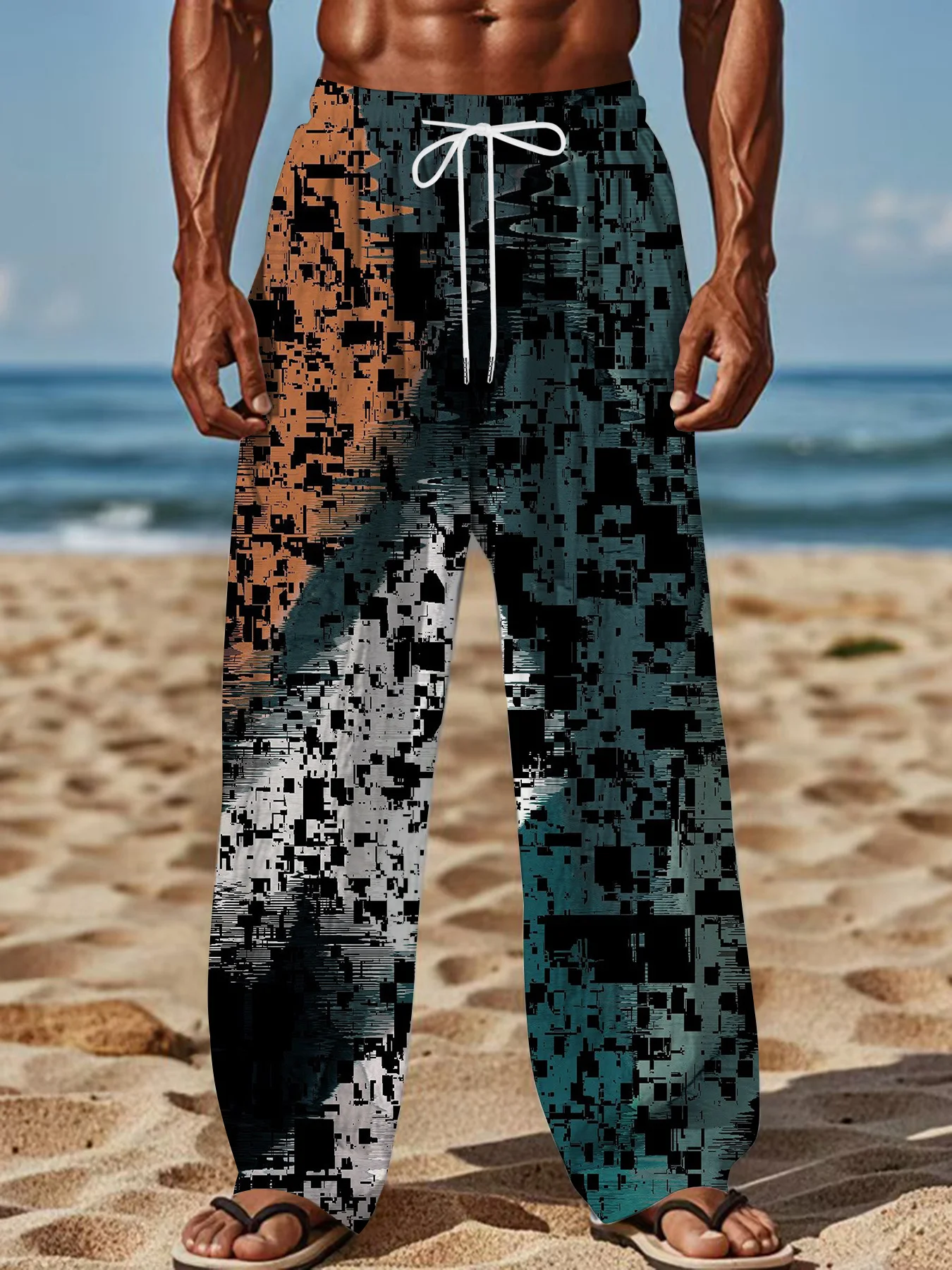 

Dark Aesthetic Street Pants for Men and Women, 3D Bold Color Blocking Pattern Printed Drawstring Pants