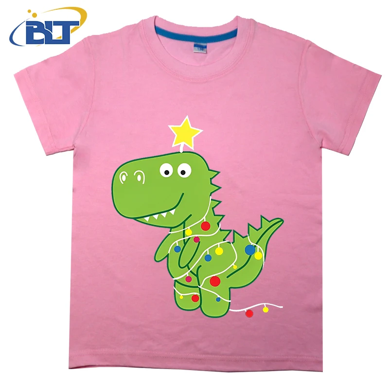 

Funny Christmas Dinosaur printed kids T-shirt, summer cotton short-sleeved casual top, suitable for both boys and girls