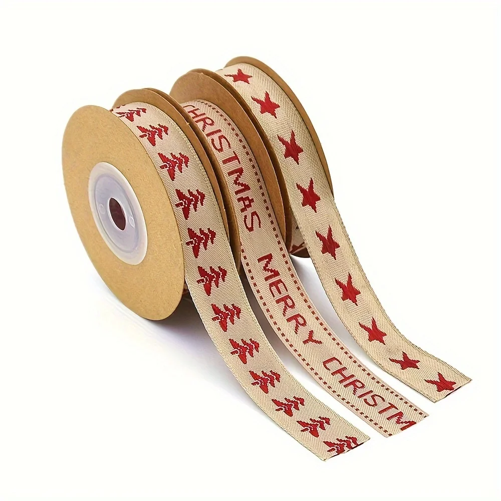 

5pcs Decorative Christmas Thin Burlap Craft Ribbon Festive Curling Gift Wrapping Package Christmas Crafting Supplies Accessories