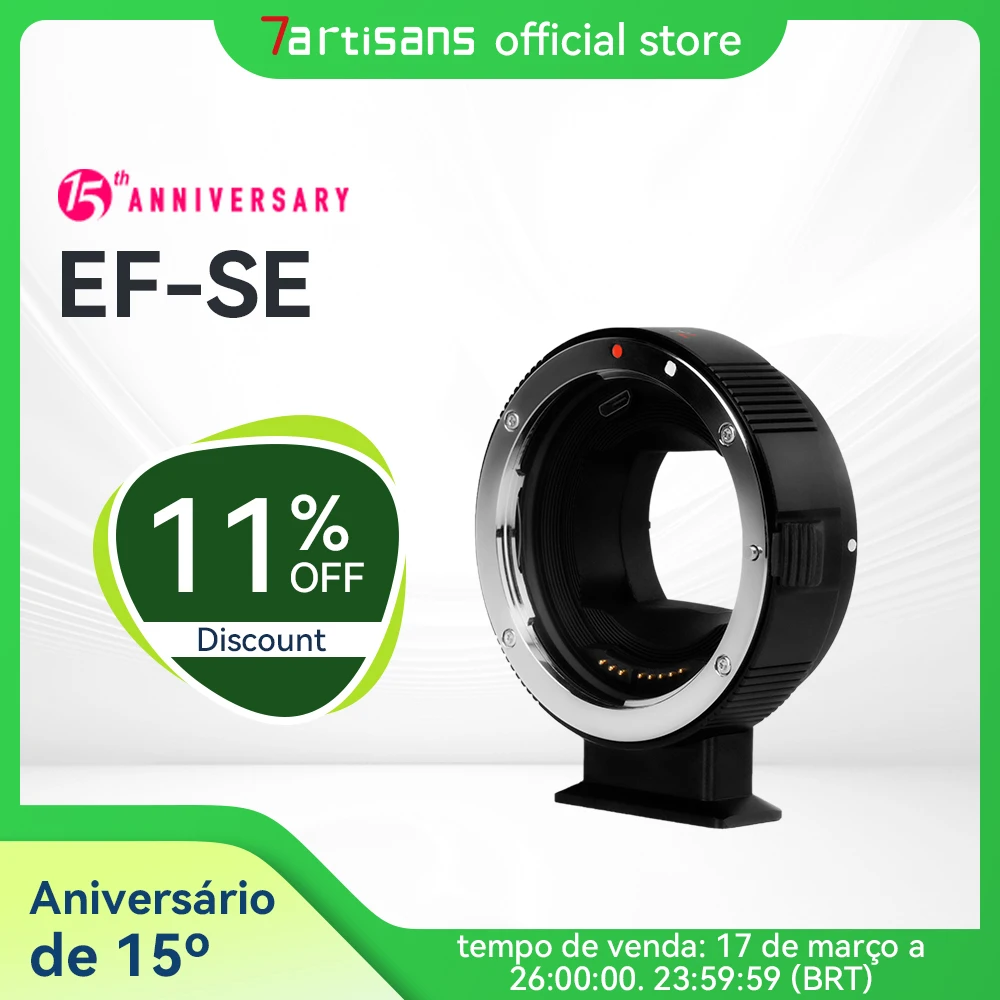 【 Do Brasil】7artisans Adaptador de lente EF-SE Anel conversor de lente de foco automático compatível com lentes Canon EF/EF-S e Sony E A7, A7II, A7R, A7RII, A7S, A7SII, A6500, A6300, A6400, A5100, A5000, NEX-3, ZVE10