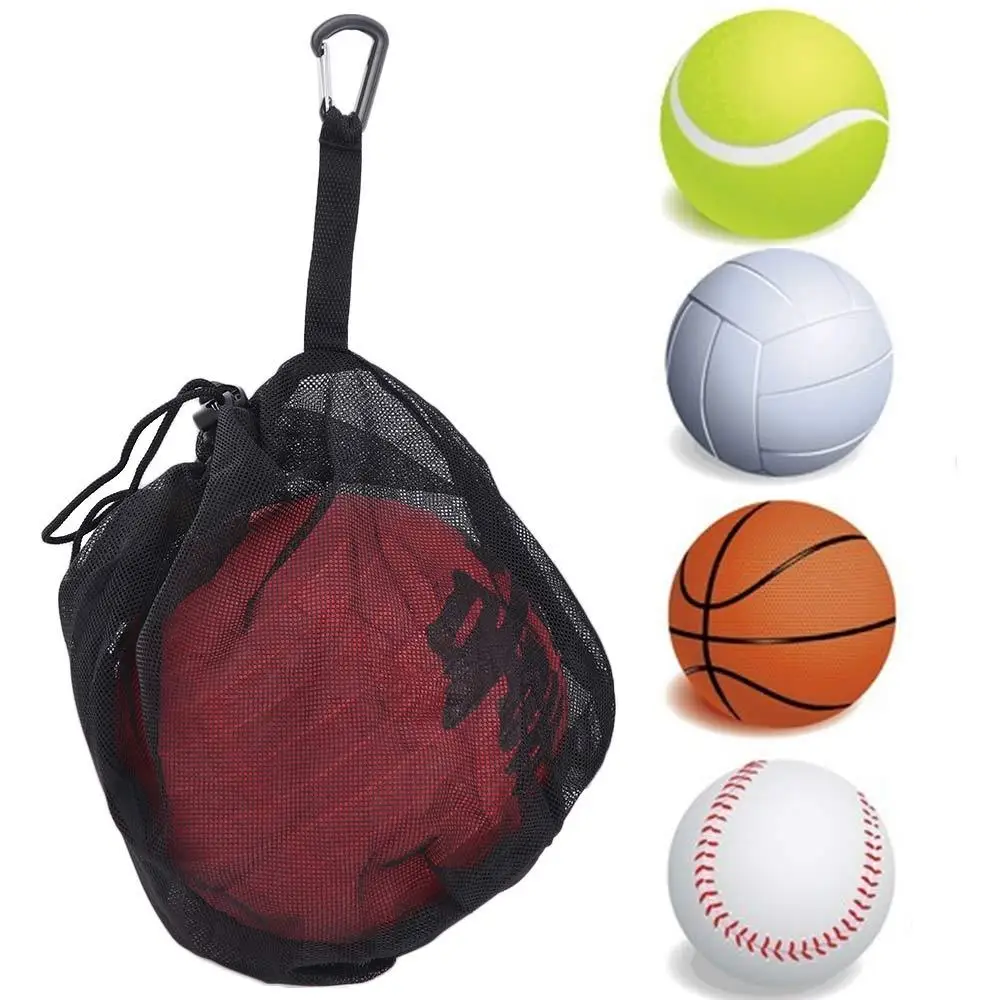 Outdoor Sports Clip on Ball Mesh Bag Drawstring Ball Holder Basketball Storage Bag Handbag Training Single Ball Bag for Backpack