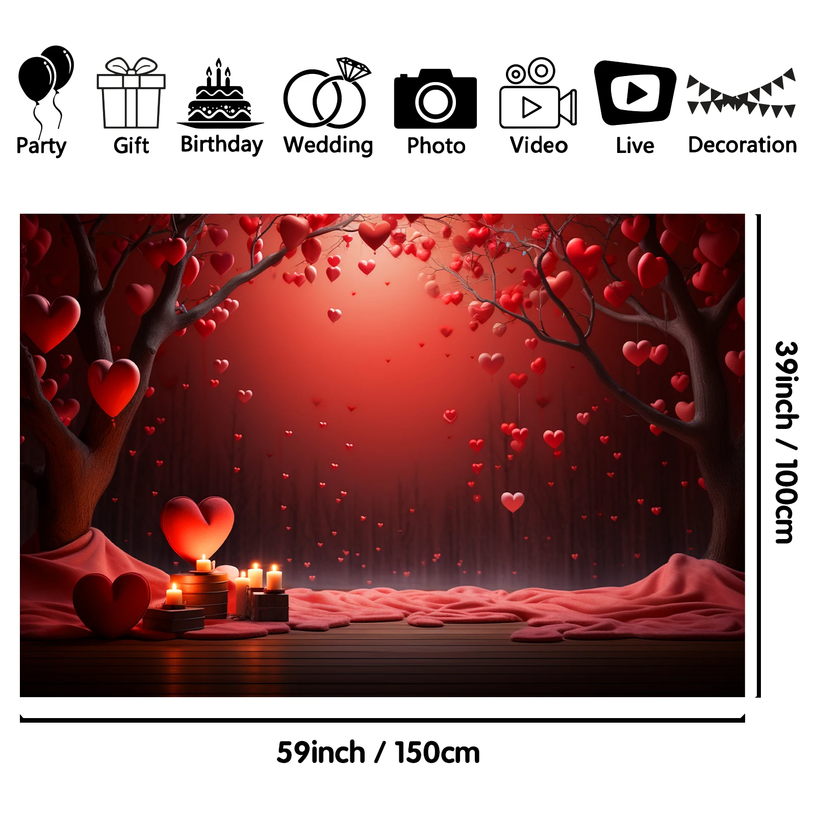 1PCS 100x150cm Valentine'S Day(16) Theme Backdrop,Photography Background,Used To Gifts,Activities Or Other Party Decoration