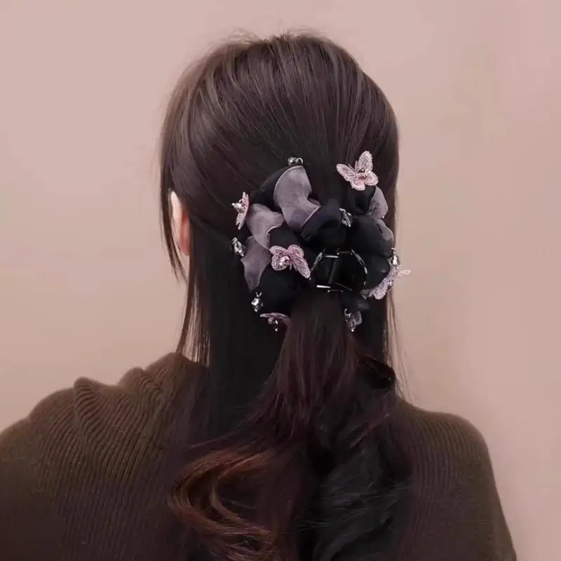 Netz-Schmetterlings-Haarspange für Damen mit Kristall-Quasten, rutschfeste Haarklammer für Pferdeschwanz und Hochsteckfrisuren, Haaraccessoires für Alltag, Party und Hochzeit – Detail 4