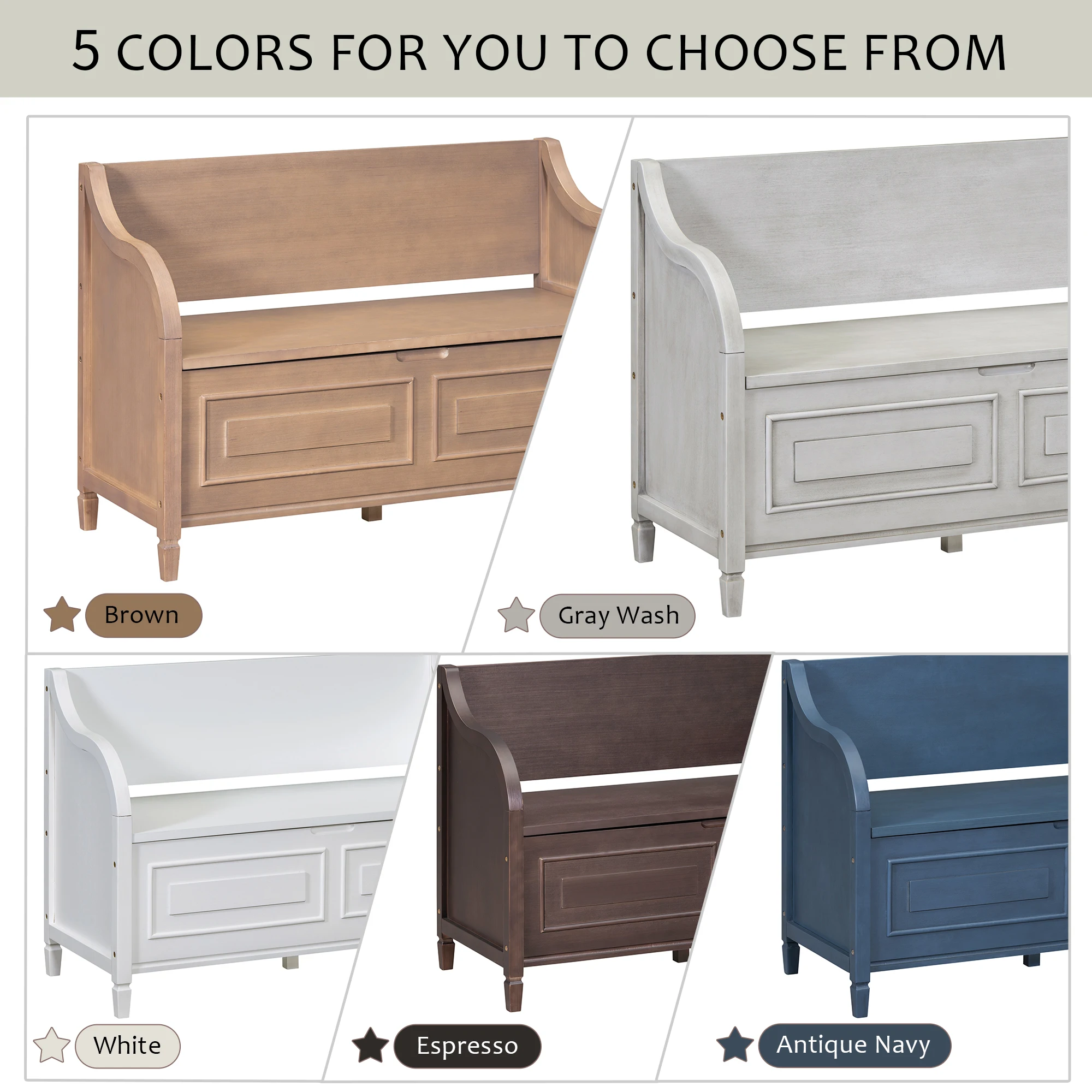 Panca portaoggetti da ingresso in legno massello in stile rustico con cerniera di sicurezza, sgabello per scarpe multifunzionale con cuscino imbottito rimovibile